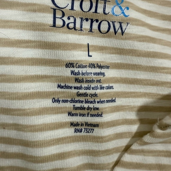 Women’s White & Brown  Blouse 3/4 Sleeve Croft And Barrow, Size L - Picture 9 of 11